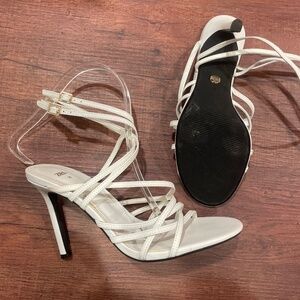 NEW LAST CHANCE ZARA White Thin Double Ankle Strap Heels